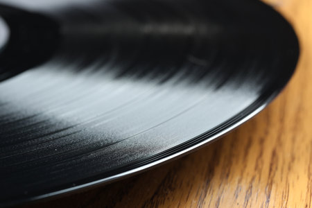 Closeup view of turntable with vinyl record