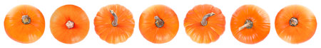 Fresh ripe pumpkins isolated on white, set. Top view
