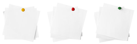 Many empty paper notes isolated on white, set