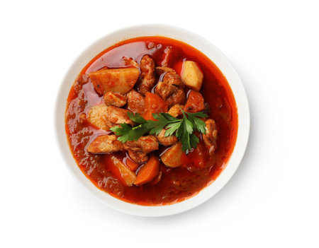 Delicious cooked stew isolated on white, top viewの写真素材
