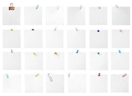 Many empty paper notes isolated on white, setの写真素材