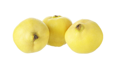 Fresh ripe quince fruits isolated on whiteの写真素材