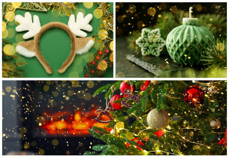 Christmas and New Year celebration. Festive themed collage of picturesの写真素材