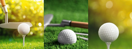 Playing golf. Collage of pictures. Sport and leisureの写真素材