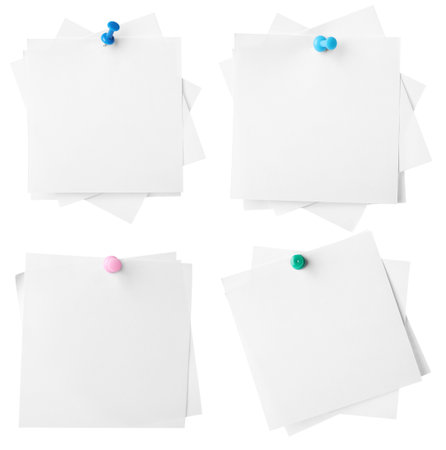 Many empty paper notes isolated on white, setの写真素材