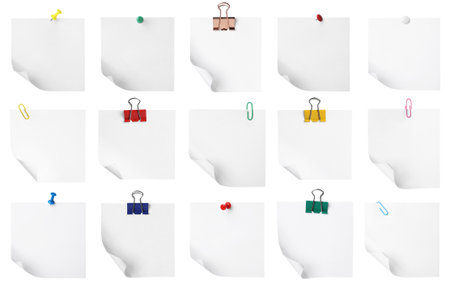 Many empty paper notes isolated on white, setの写真素材