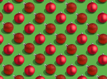 Christmas balls on green background. Pattern designの写真素材