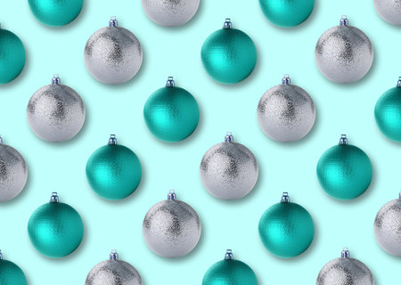 Christmas balls on turquoise background. Pattern designの写真素材