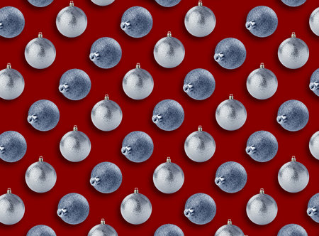 Christmas balls on red background. Pattern designの写真素材