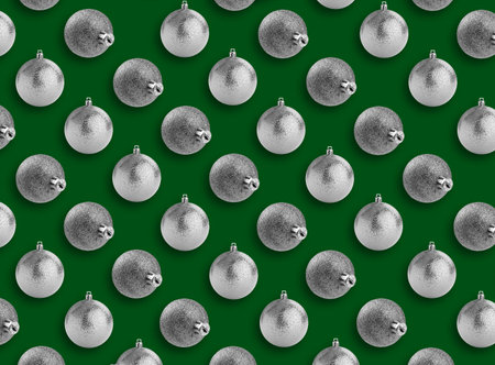 Christmas balls on green background. Pattern designの写真素材