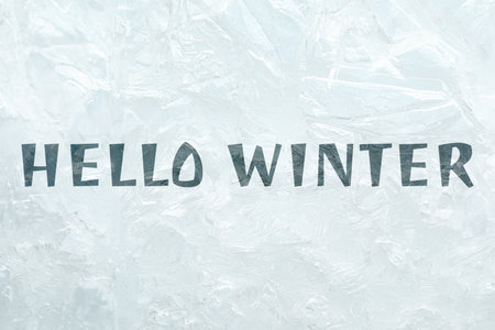 Hello winter card with text on frosty windowの写真素材