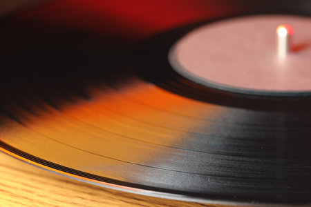 Closeup view of turntable with vinyl record