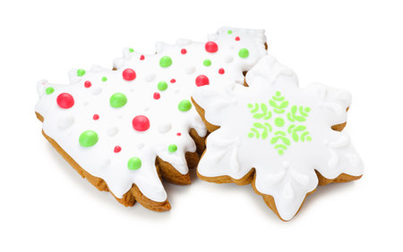 Tasty gingerbread cookies isolated on white. Christmas treatの写真素材