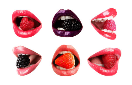 Lips with different shades of lipstick, collageの写真素材