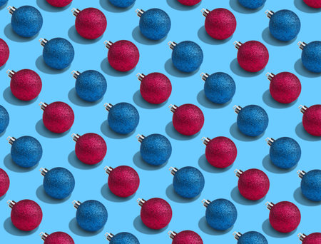 Christmas balls on light blue background. Pattern designの写真素材
