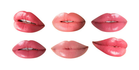 Set of female lips with lipstick isolated on whiteの写真素材
