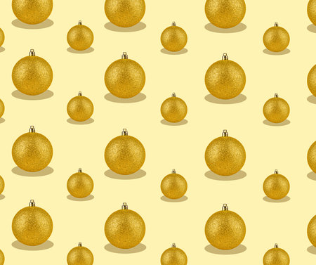 Christmas balls on beige background. Festive repetitive patternの写真素材