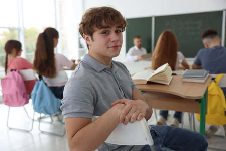 Teacher and students during lesson in classroom, selective focusの写真素材