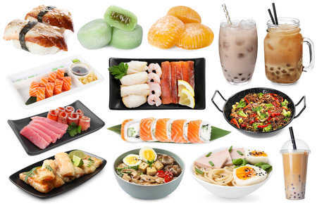 Asian food and drink isolated on white, collectionの写真素材
