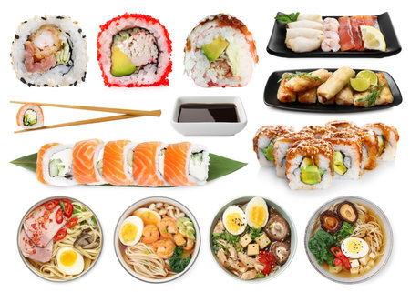 Set of Asian food isolated on whiteの写真素材