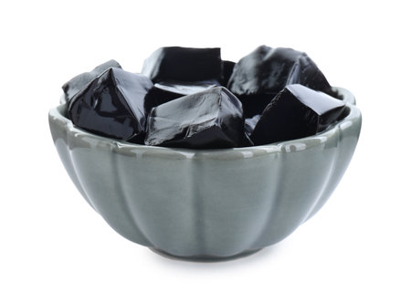 Herbal jelly in bowl isolated on whiteの写真素材