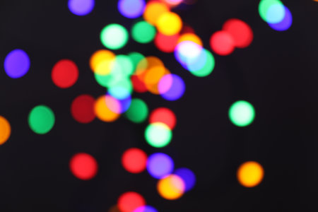 Bright lights on dark background, bokeh effectの写真素材