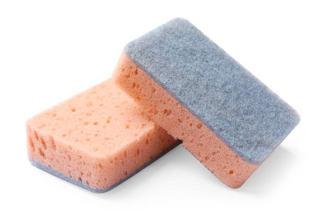 Two kitchen sponges isolated on whiteの写真素材