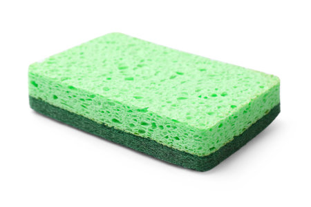 One clean kitchen sponge isolated on whiteの写真素材