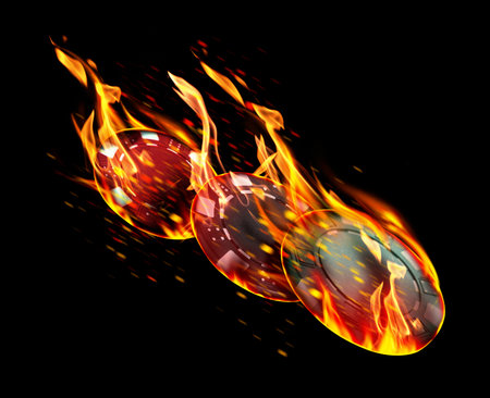 Poker chips in flames on black background. Gambling gameの写真素材