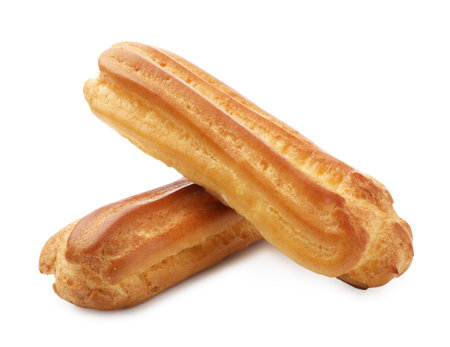 Tasty eclairs isolated on white. Delicious dessertの写真素材