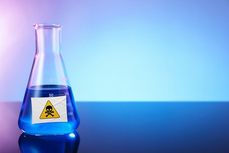 Laboratory glassware with skull and crossbones labelの写真素材