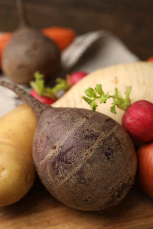 Many different raw vegetables on table, closeupの写真素材