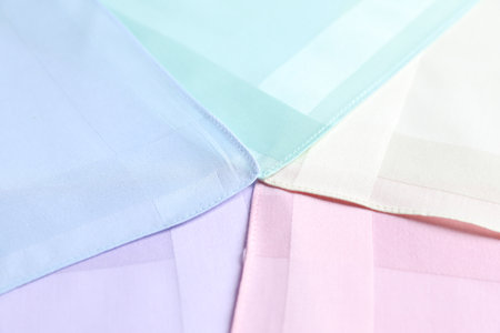 Different pastel color handkerchiefs as background, closeupの写真素材