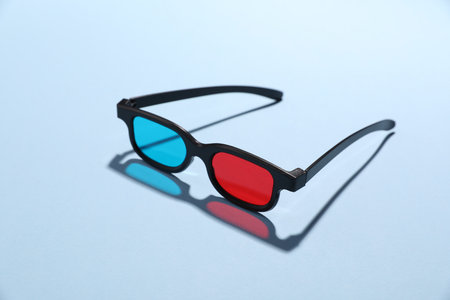 3D glasses on light blue background, closeupの写真素材