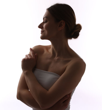 Portrait of beautiful woman on white backgroundの写真素材