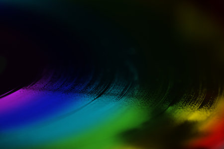 Vinyl record in rainbow colors, closeup viewの写真素材