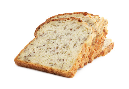 Slices of toast bread with seeds isolated on white