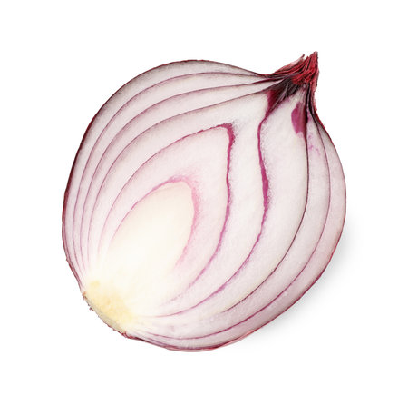 Half of fresh red onion isolated on white, top viewの写真素材
