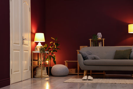 Living room with comfortable sofa and decor. Interior designの写真素材