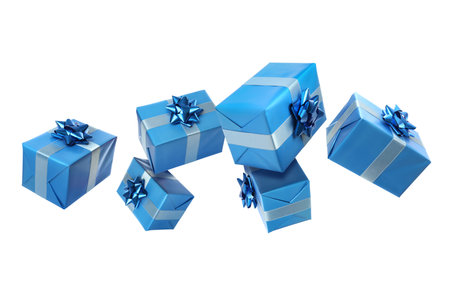 Gift boxes flying in air on white background