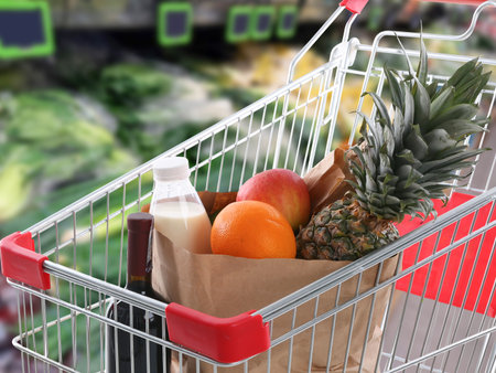 Shopping cart full of productsの写真素材