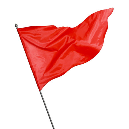 Triangular red flag fluttering on white background