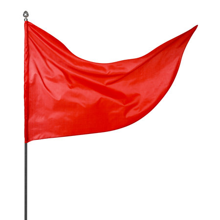 Triangular red flag fluttering on white background