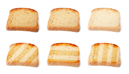 Toast bread slices isolated on white, set