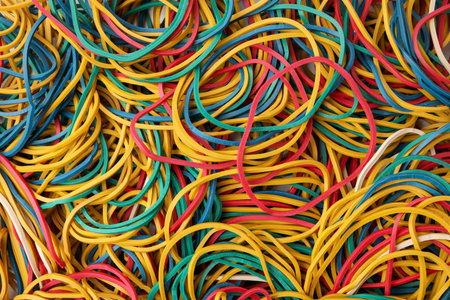 Many colorful rubber bands as background, closeupの写真素材