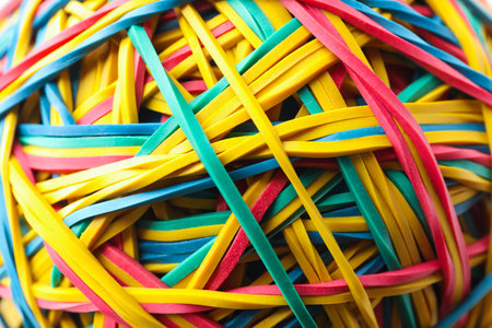 Many colorful rubber bands as background, closeupの写真素材
