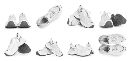 New sneakers isolated on white, set. Sports shoesの写真素材
