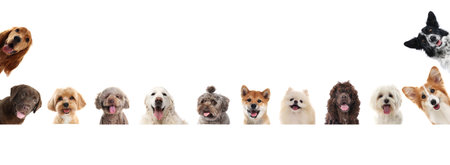 Many cute different dogs on white backgroundの写真素材