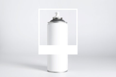 Spray can of paint on white background. Frame highlighting trendy colorの写真素材