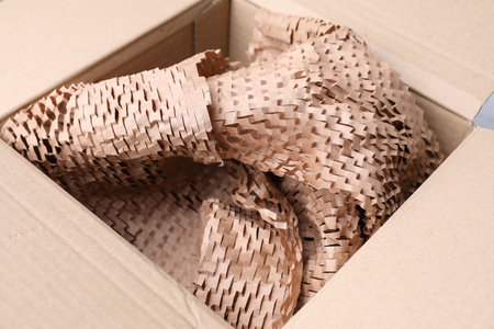 Cardboard box with honeycomb kraft paper, closeup